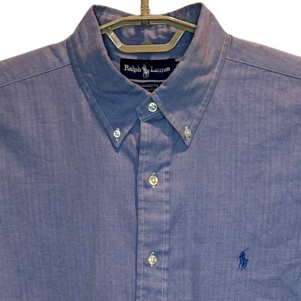 Ralph Lauren Yarmouth Shirt 16.5 32/33 Men's Blue Herringbone Cotton Button Down